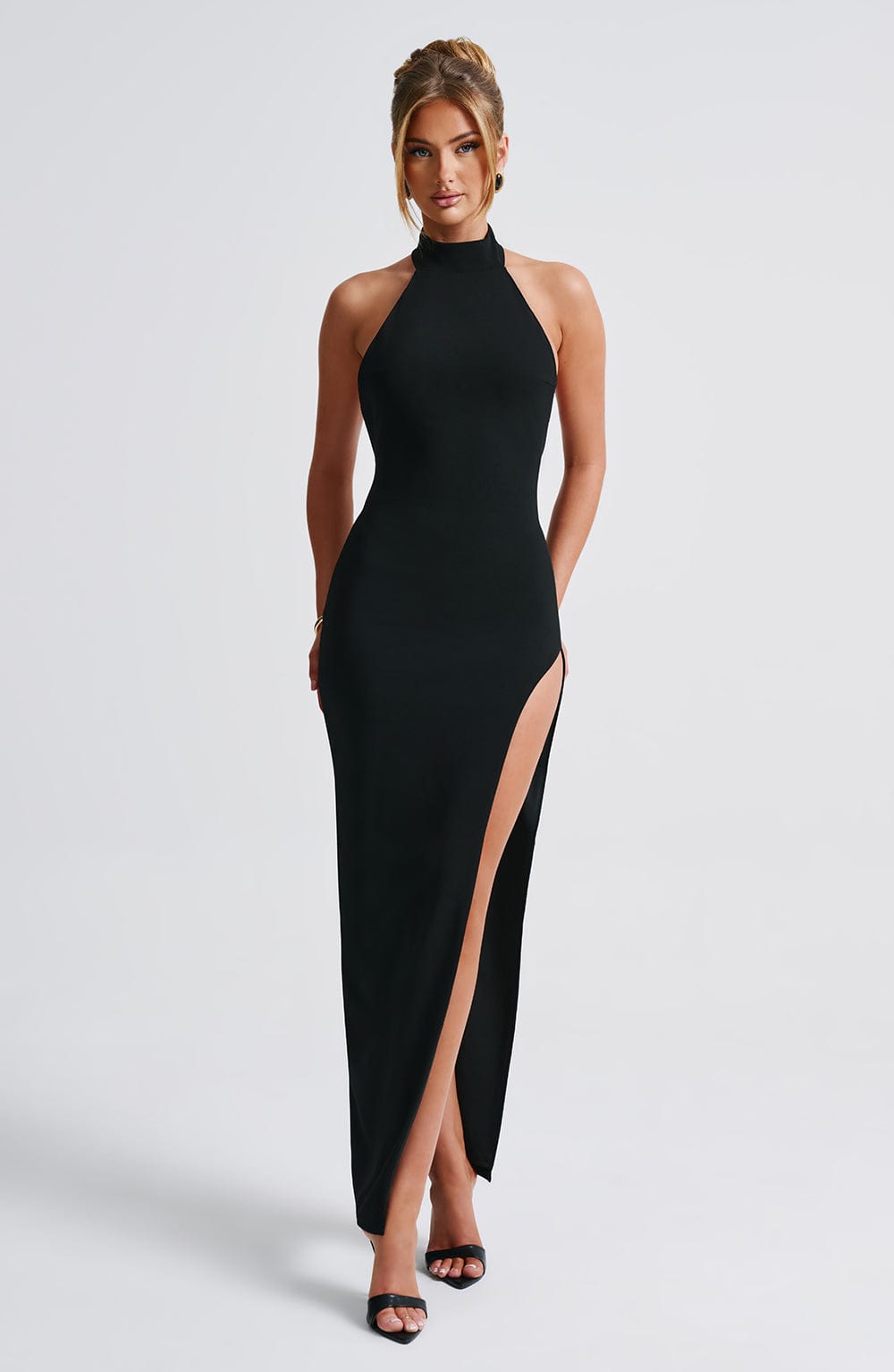 L.F Women's Dress Maxi Black Crepe Split Evening