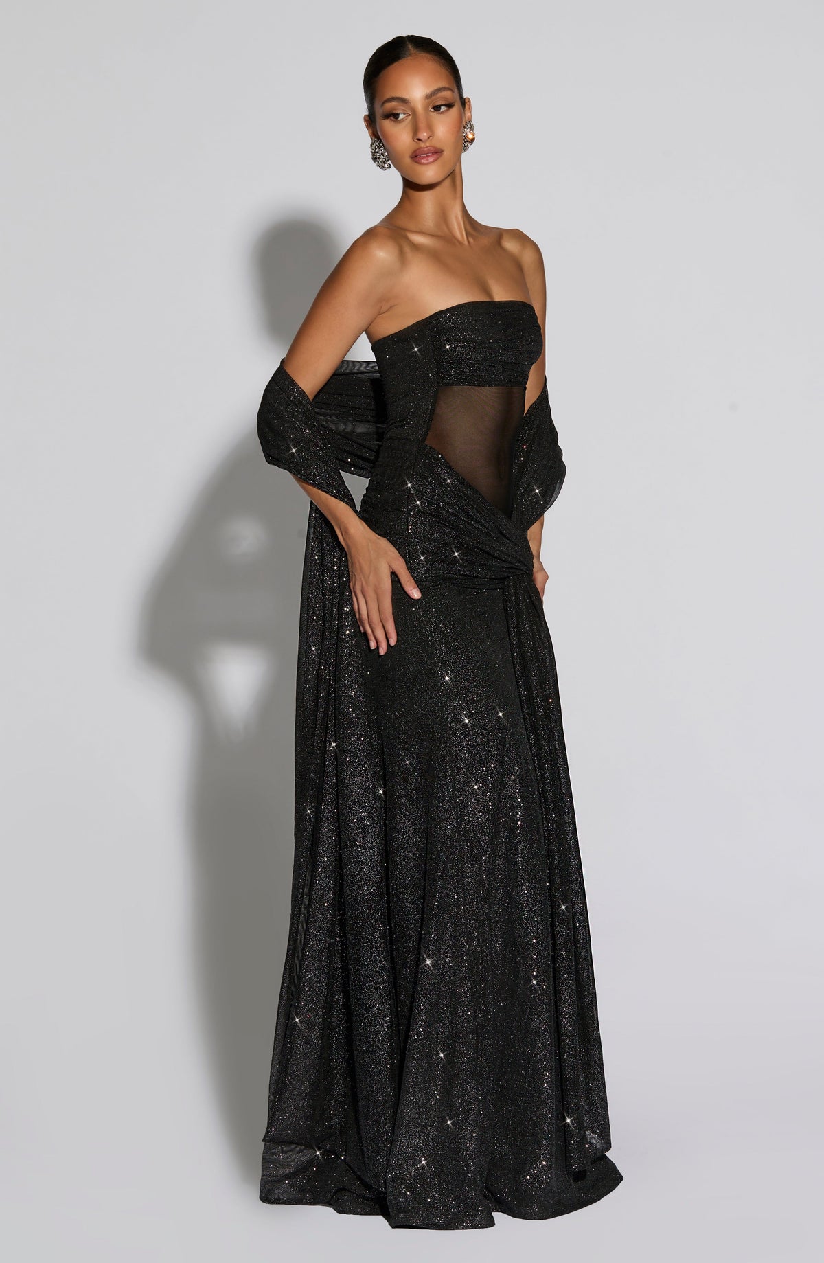 Agnes Women's Shawl Long Black Sparkle Mesh Evening Party