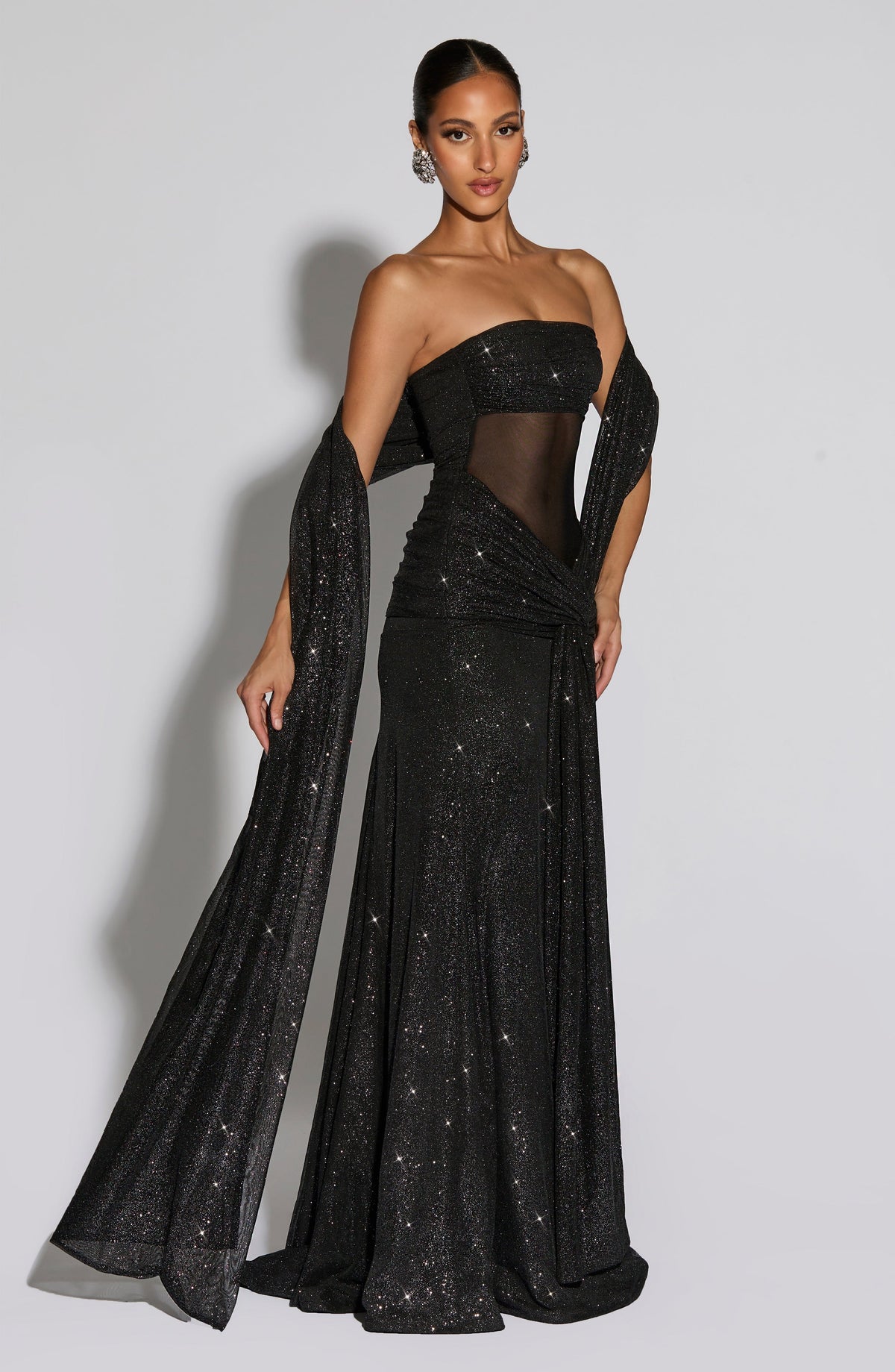 Agnes Women's Shawl Long Black Sparkle Mesh Evening Party