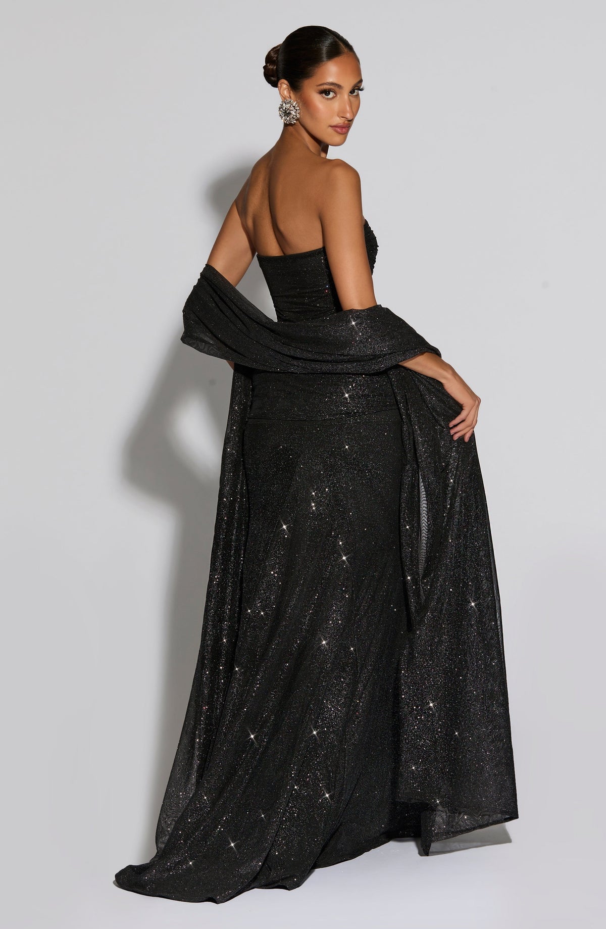 Agnes Women's Shawl Long Black Sparkle Mesh Evening Party
