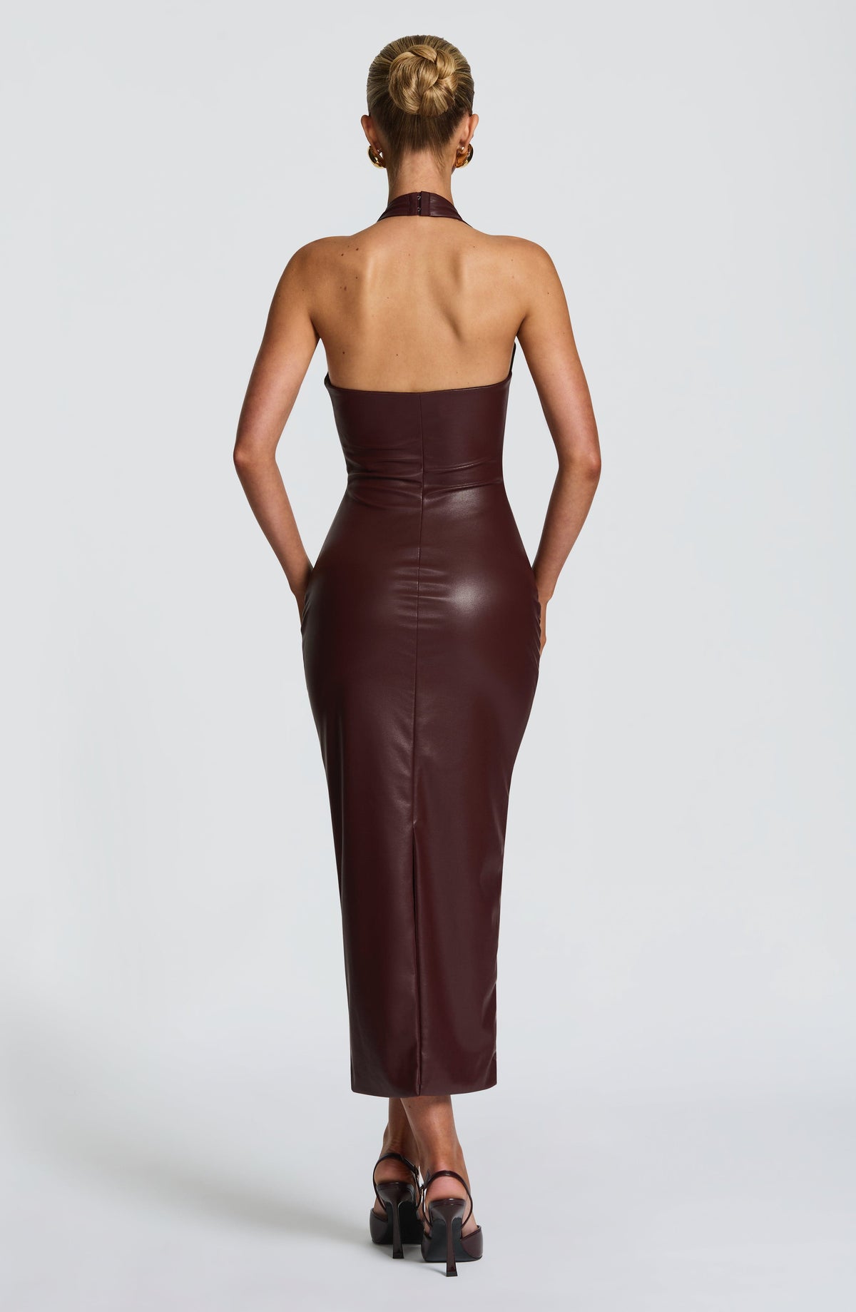 DIA Women's Dress Midi Burgundy Faux Leather Evening