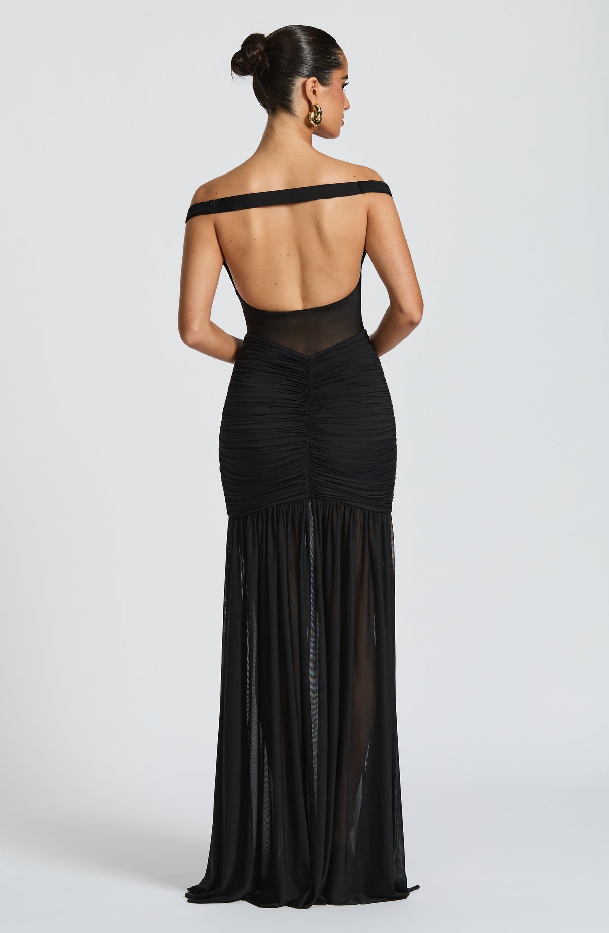 L.F Women's Dress Maxi Bardot Black Mesh Evening