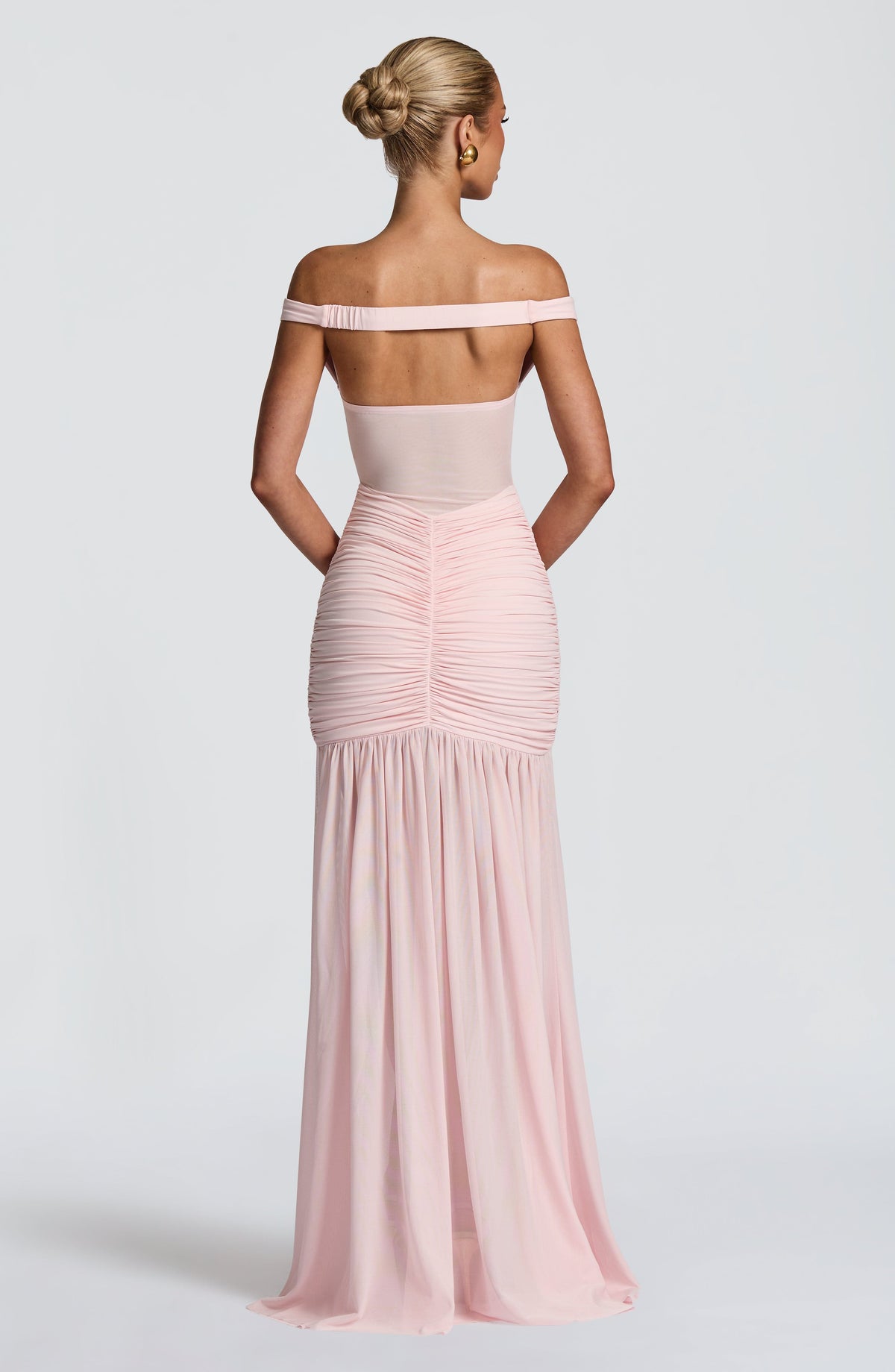 L.F Women's Dress Bardot Maxi Blush Jersey Mesh Formal