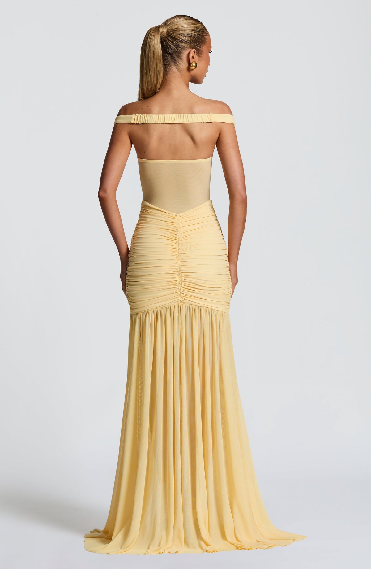 L.F Women's Dress Maxi Bardot Lemon Mesh Party