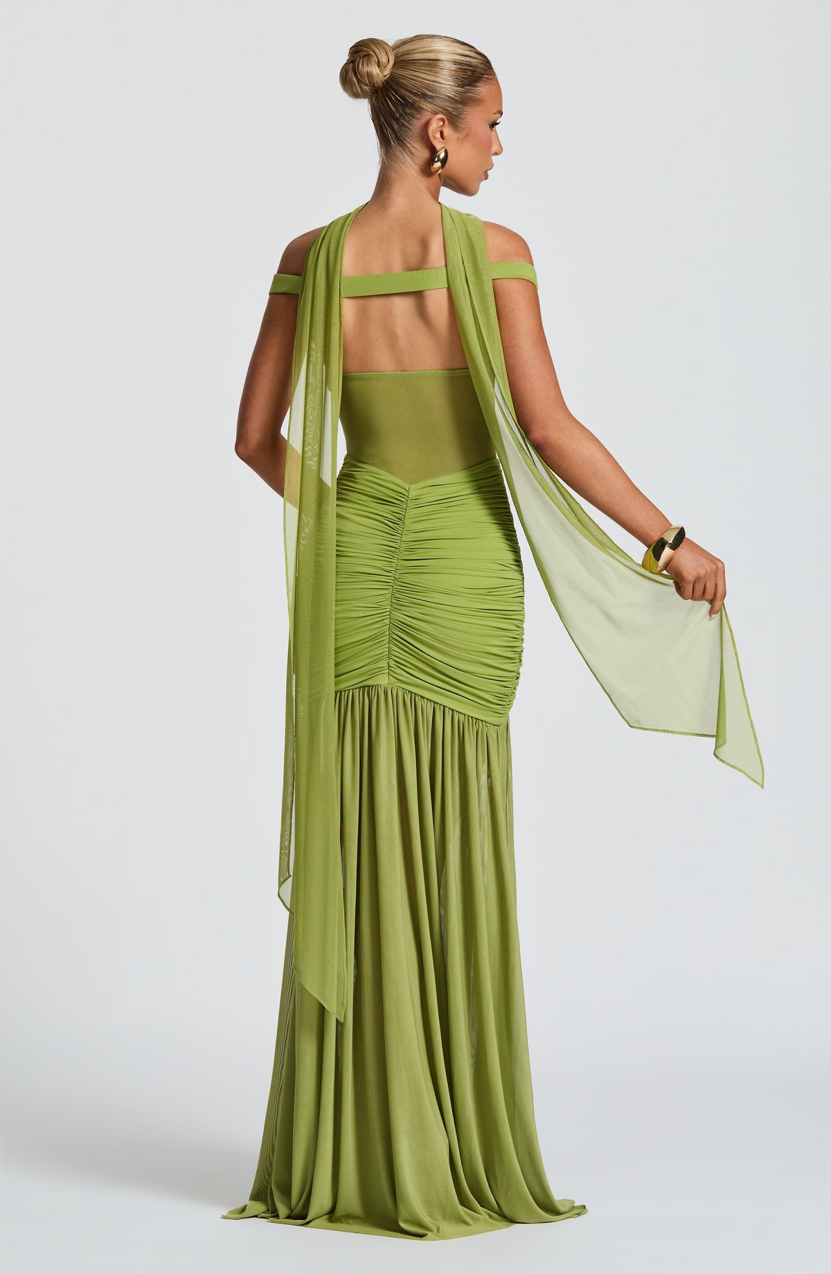 L.F Women's Dress Maxi Bardot Olive Mesh Evening