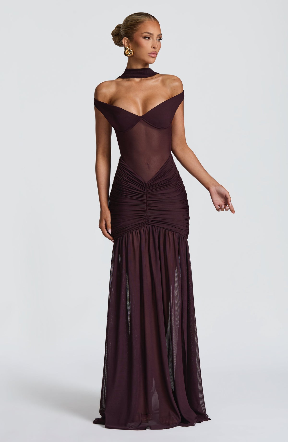 L.F Women's Dress Alaia Maxi Plum Mesh Formal