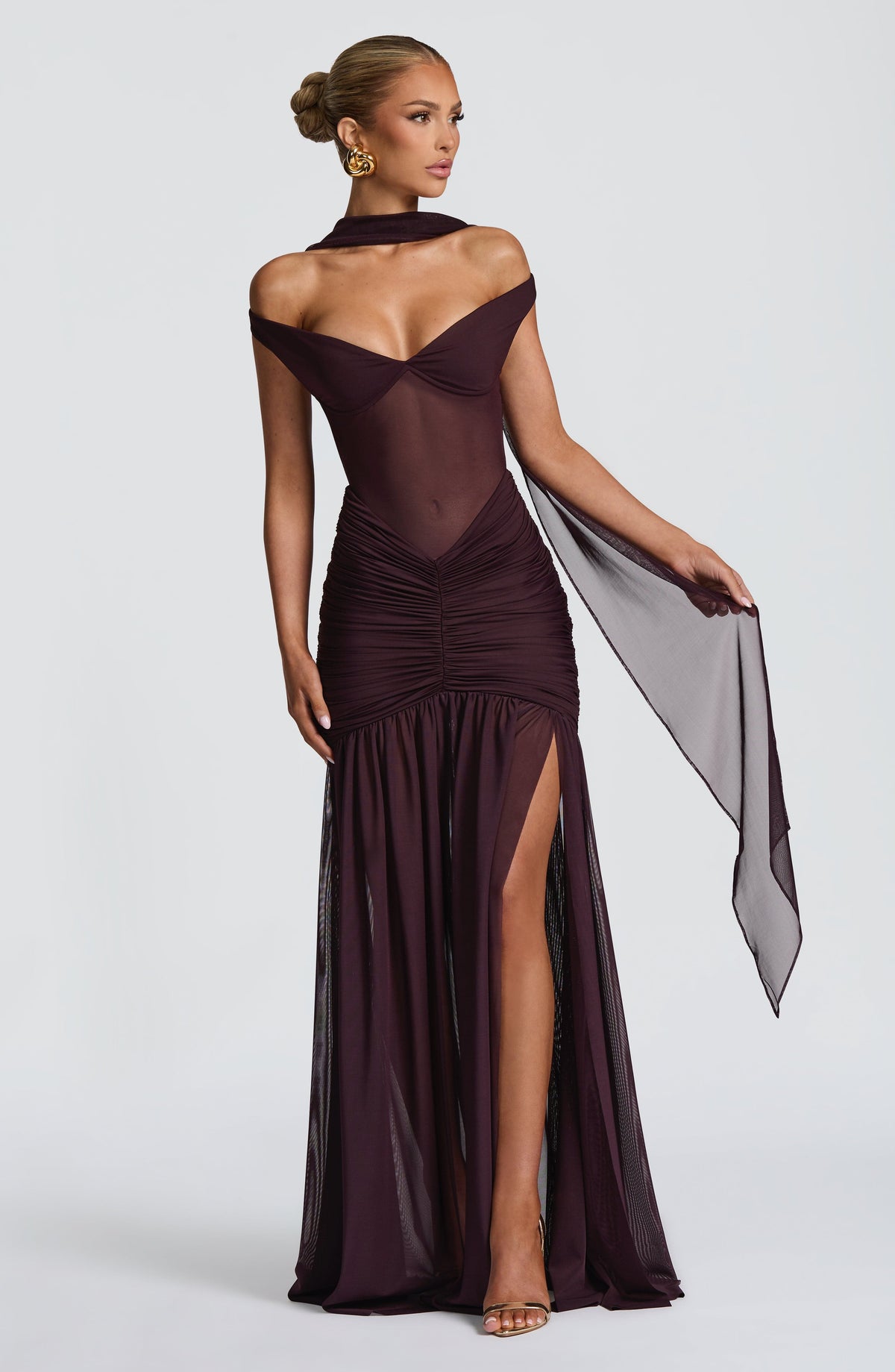 L.F Women's Dress Alaia Maxi Plum Mesh Formal