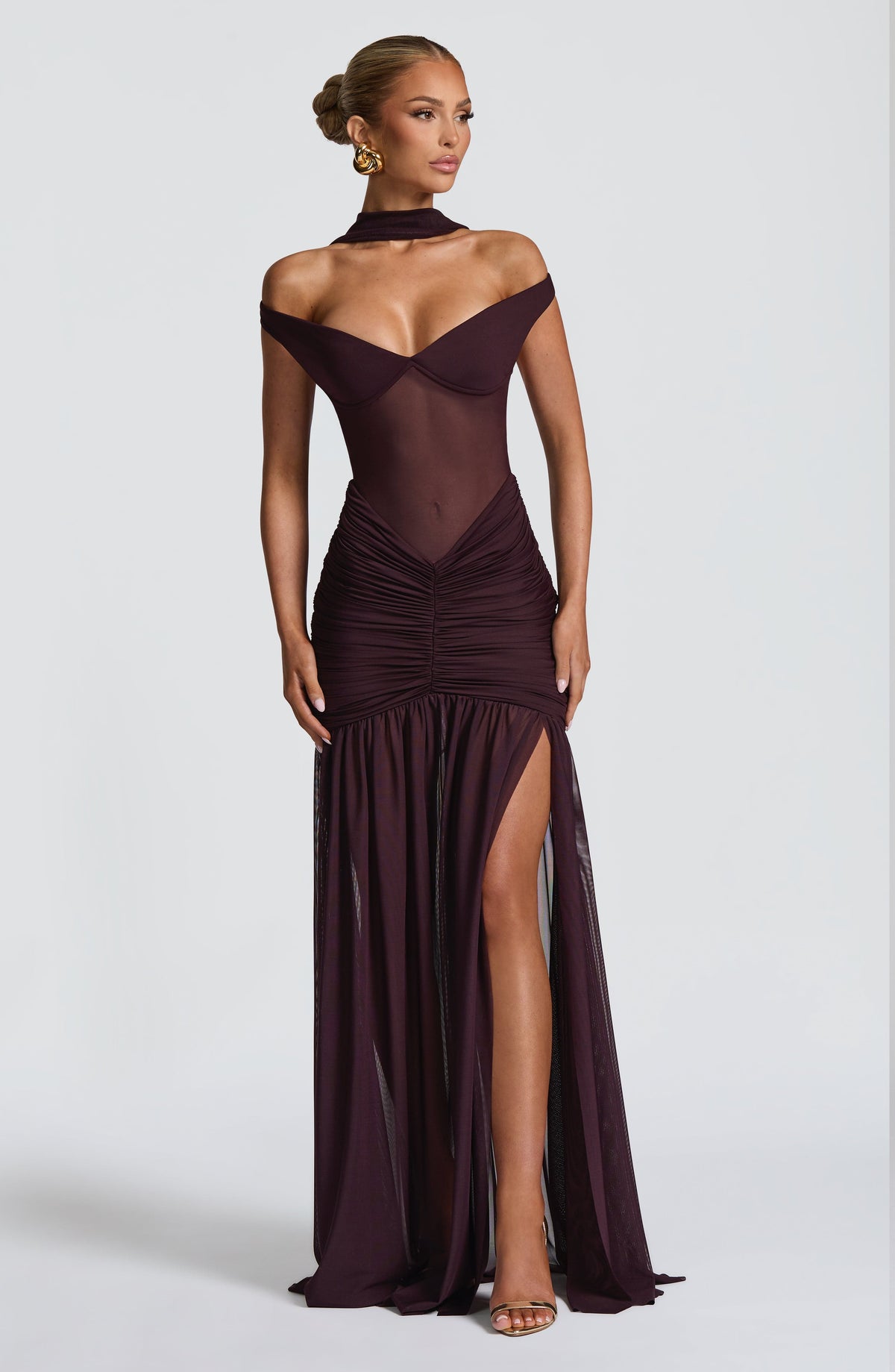L.F Women's Dress Alaia Maxi Plum Mesh Formal