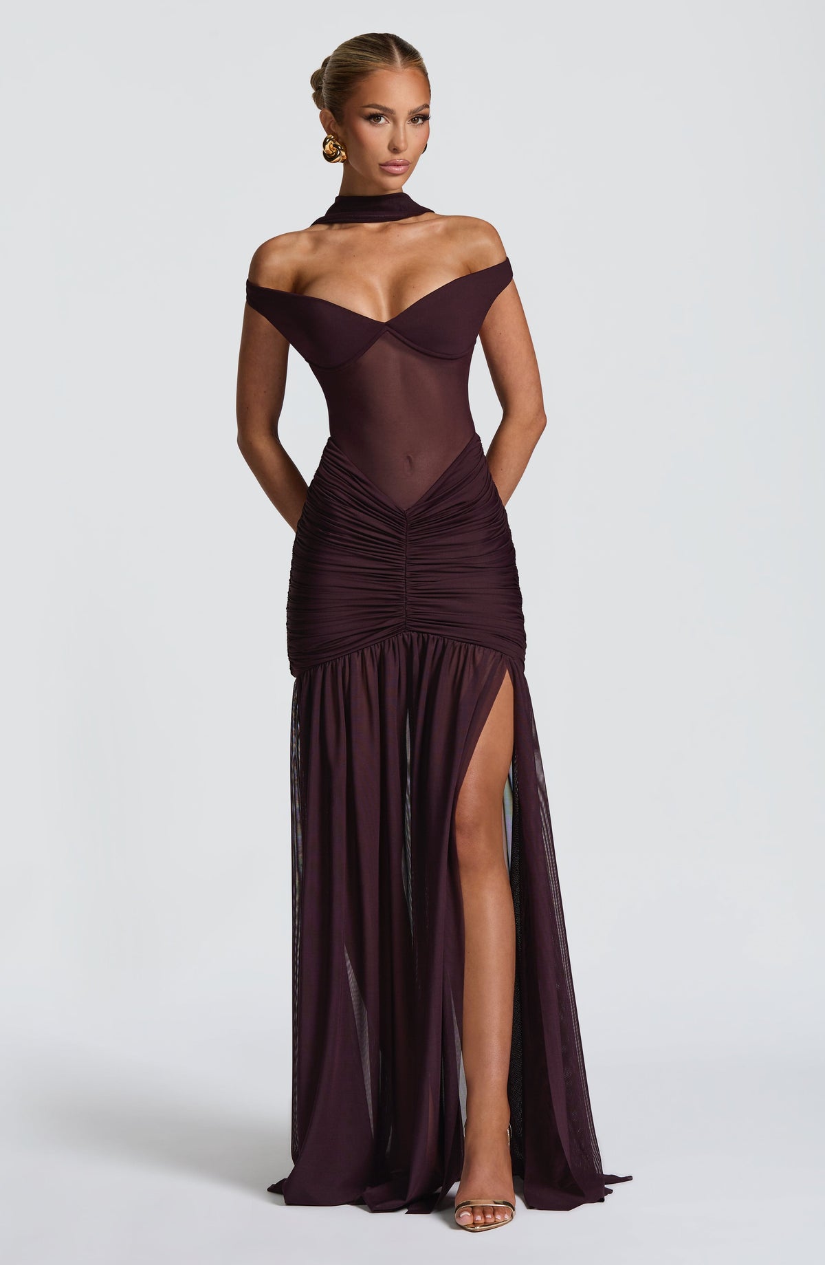 L.F Women's Dress Alaia Maxi Plum Mesh Formal