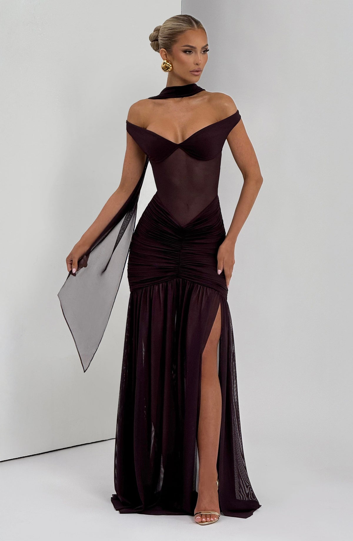 L.F Women's Dress Alaia Maxi Plum Mesh Formal