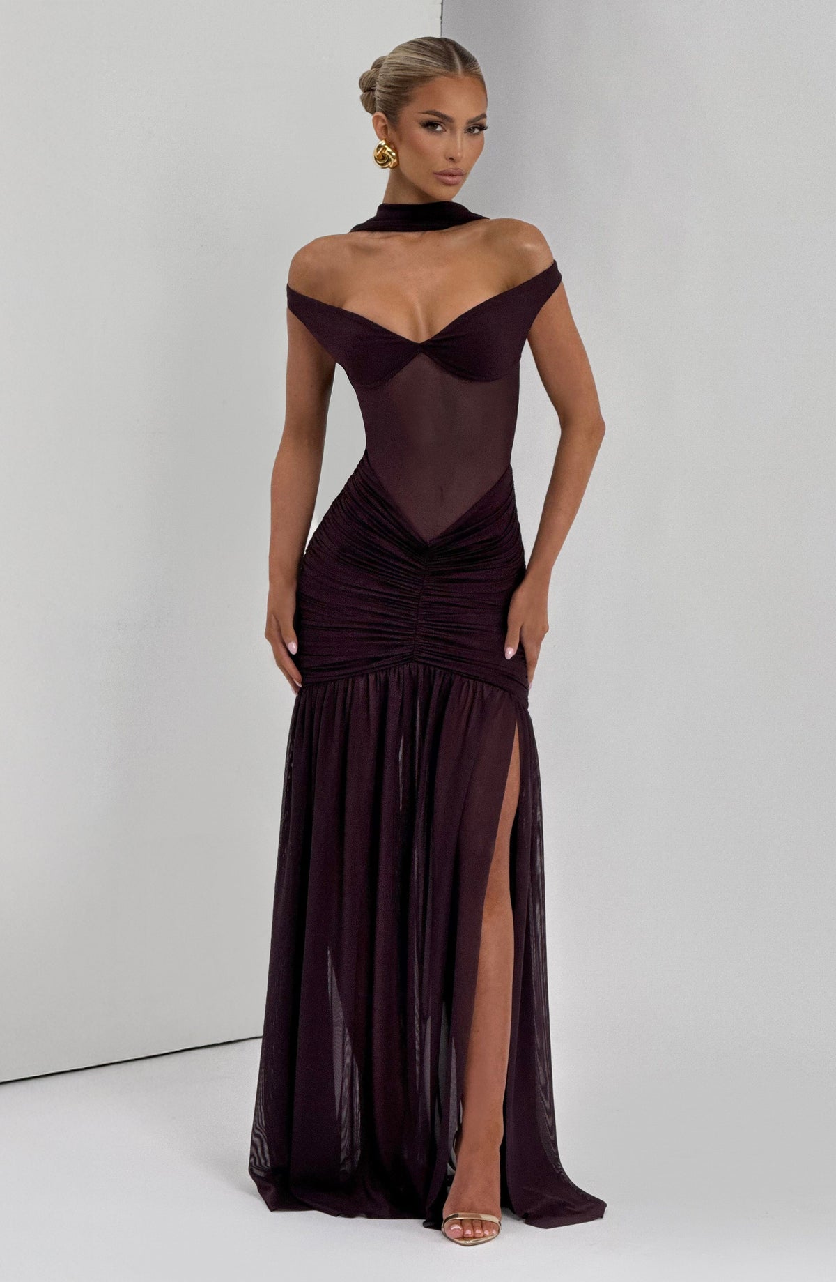 L.F Women's Dress Alaia Maxi Plum Mesh Formal