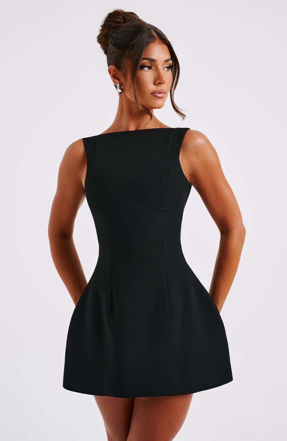 R.F Women's Dress Alana Bubble Hem Black Crepe Cocktail Mini