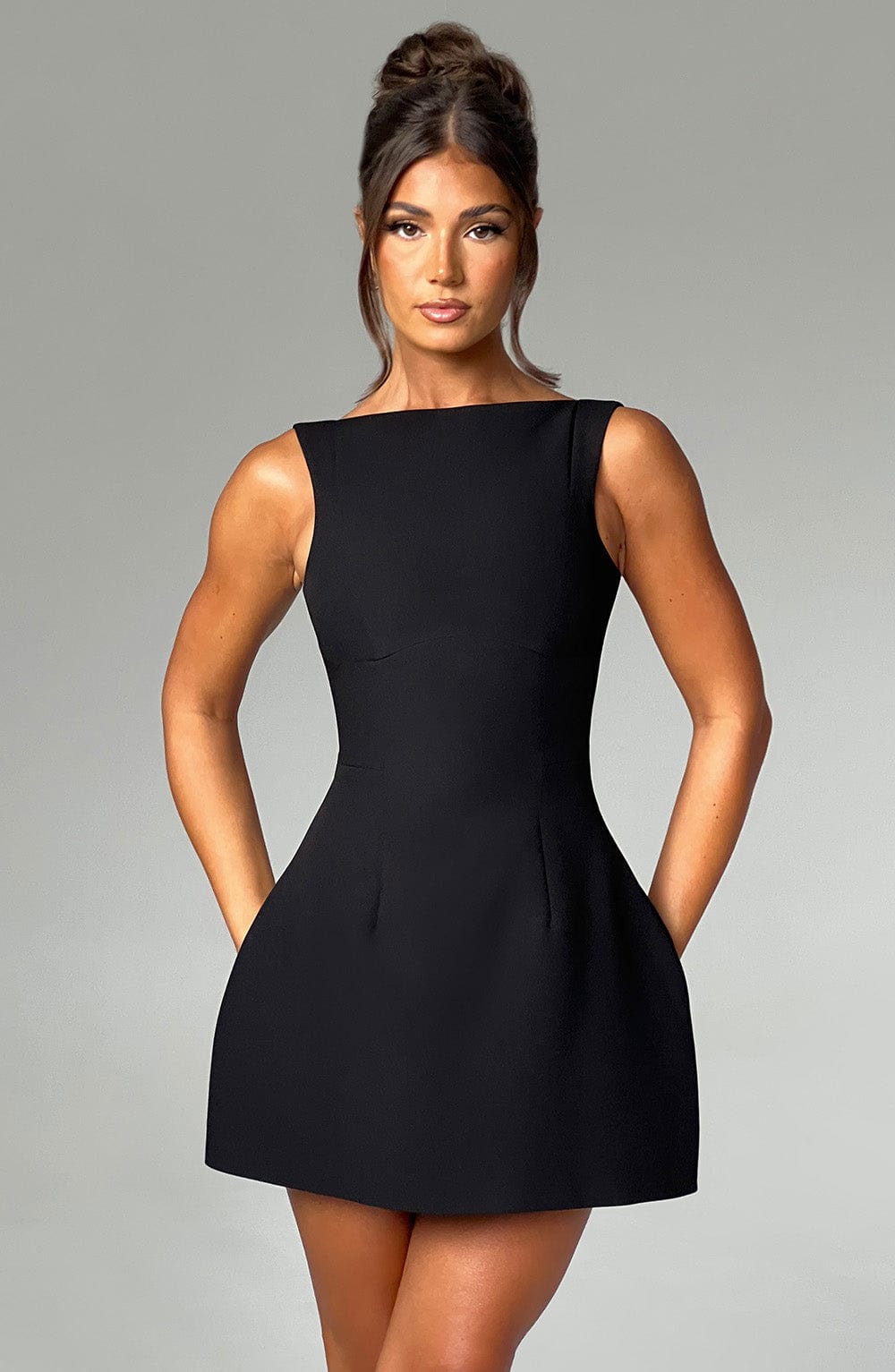 R.F Women's Dress Alana Bubble Hem Black Crepe Cocktail Mini