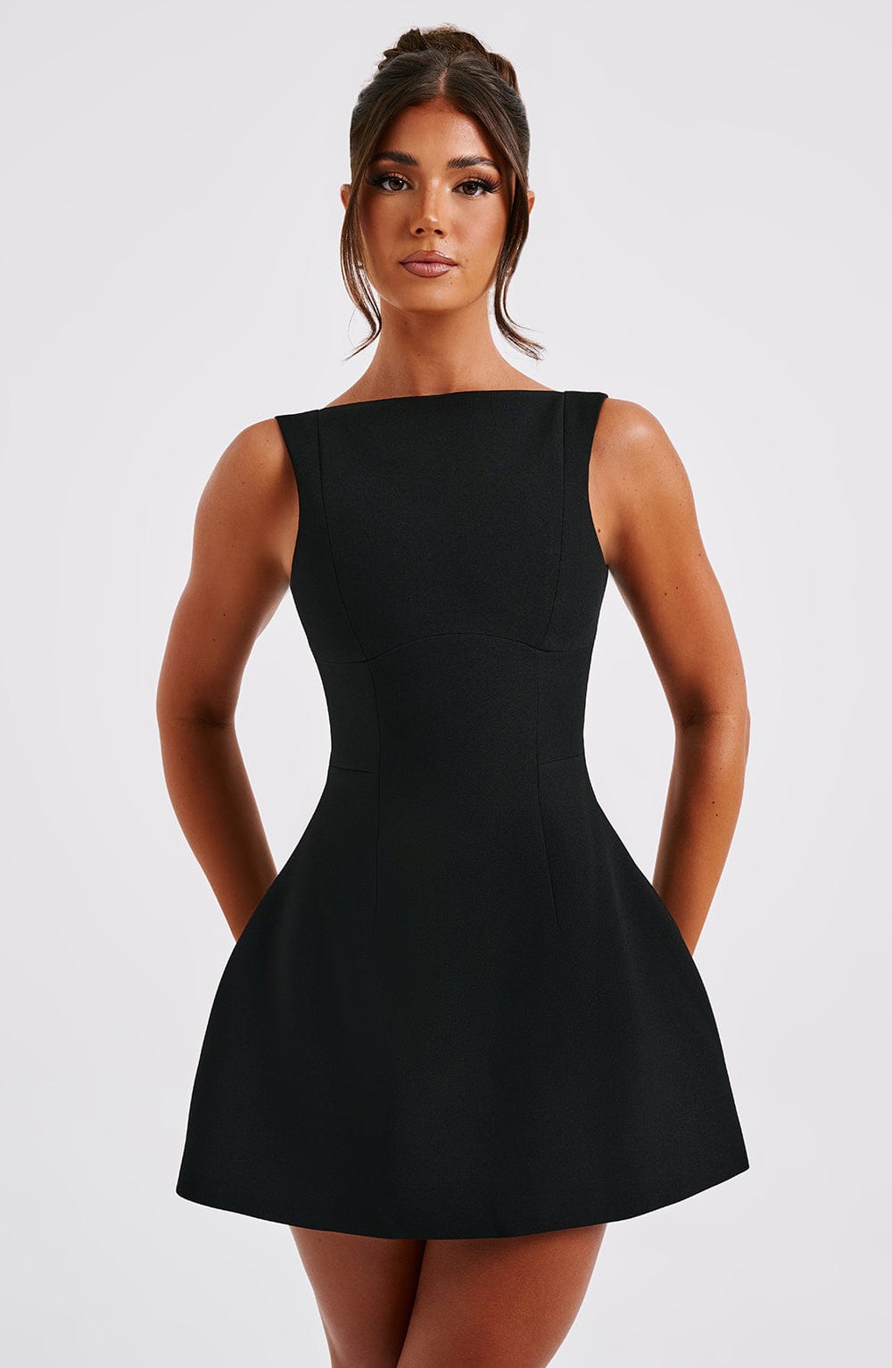 R.F Women's Dress Alana Bubble Hem Black Crepe Cocktail Mini
