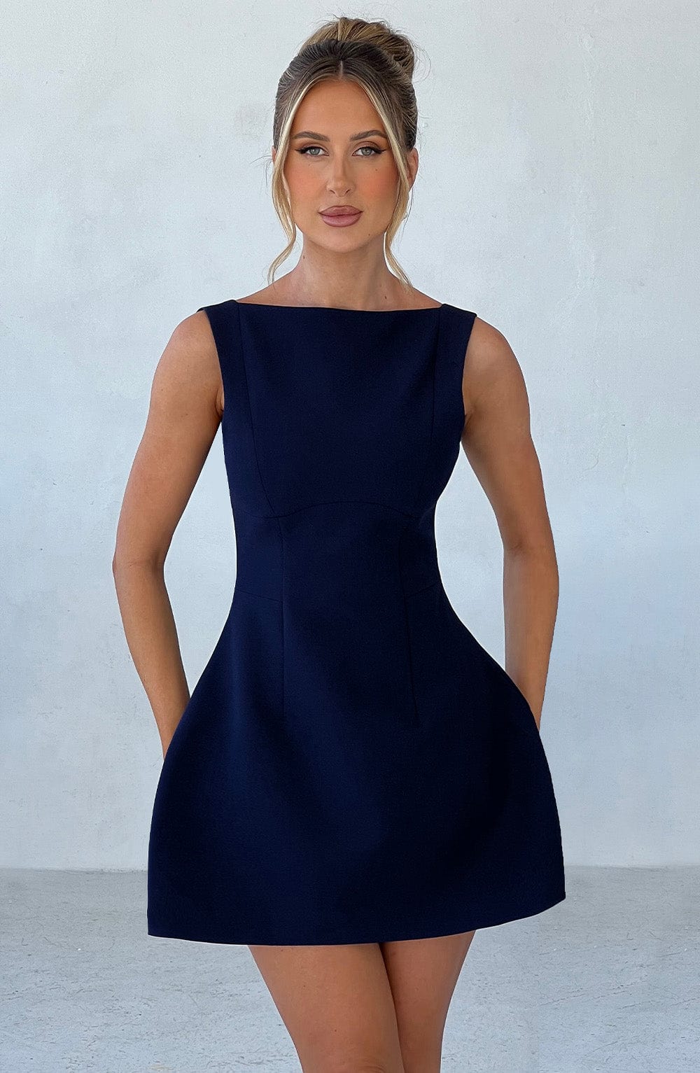R.F Women's Dress Bubble Hem Navy Crepe Cocktail Party