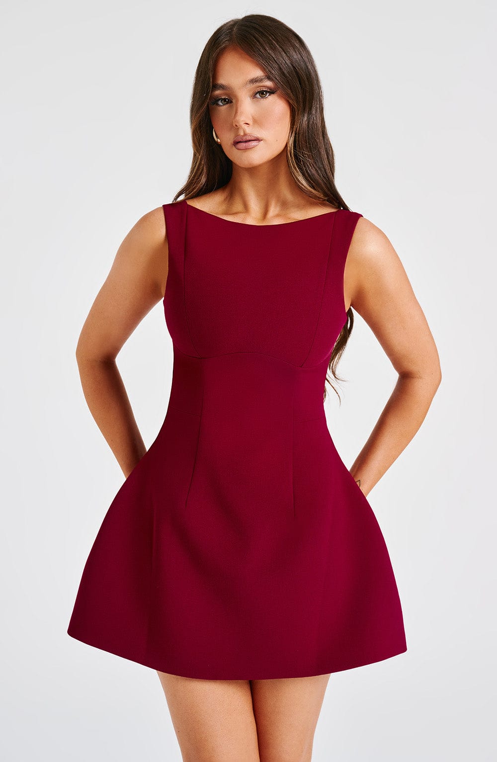 R.F Women's Dress Bubble Hem Wine Crepe Party