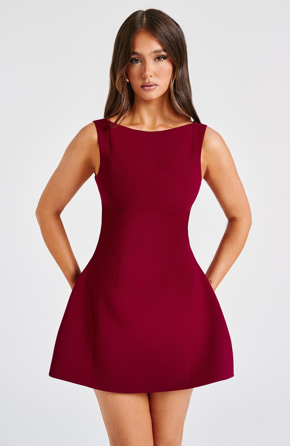 R.F Women's Dress Bubble Hem Wine Crepe Party