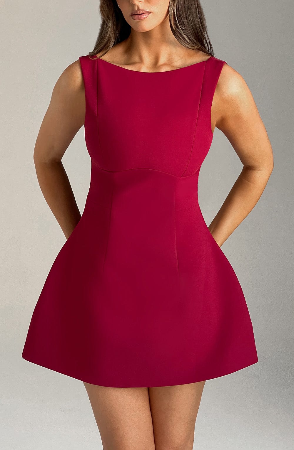 R.F Women's Dress Bubble Hem Wine Crepe Party