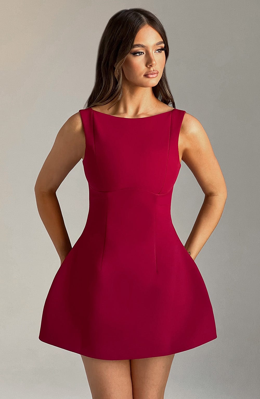 R.F Women's Dress Bubble Hem Wine Crepe Party