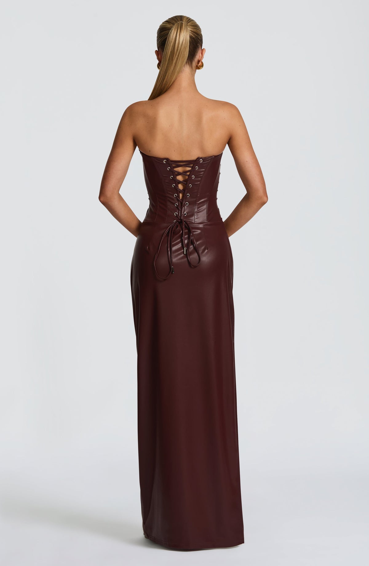 M.T Women's Dress Maxi Burgundy Faux Leather Evening