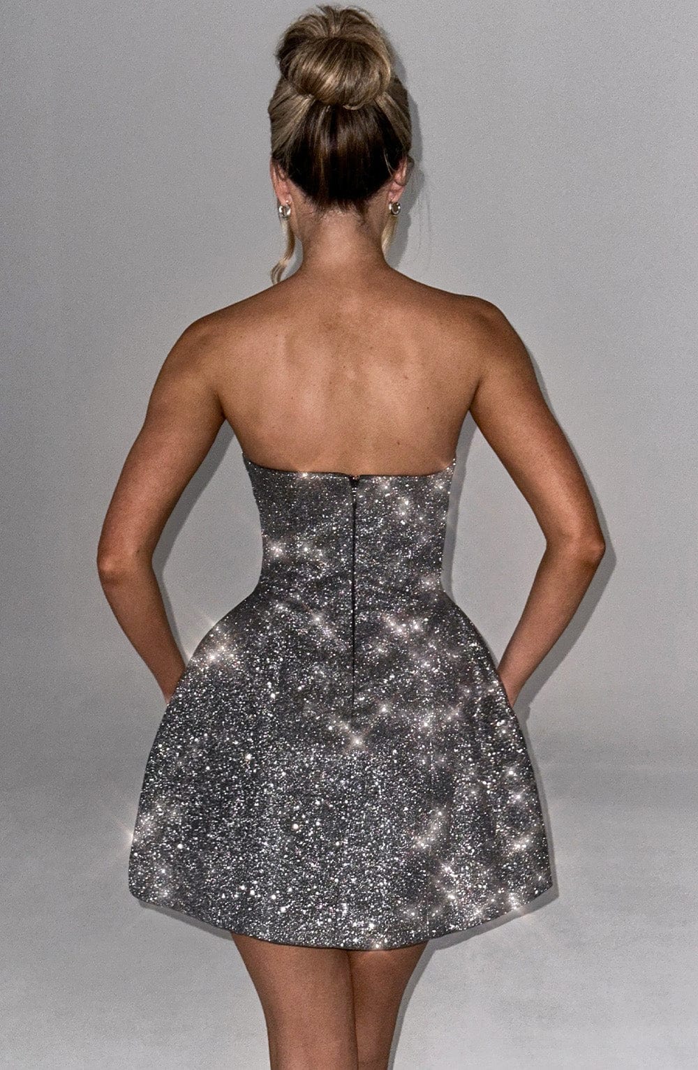 R.F Women's Dress Strapless Bubble Grey Sparkle Party