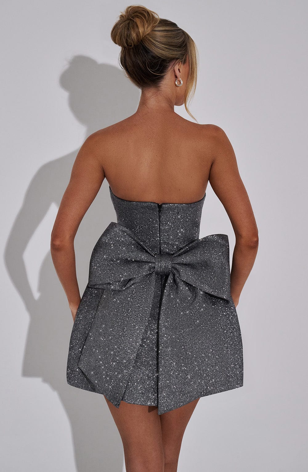 R.F Women's Dress Strapless Bubble Grey Sparkle Party