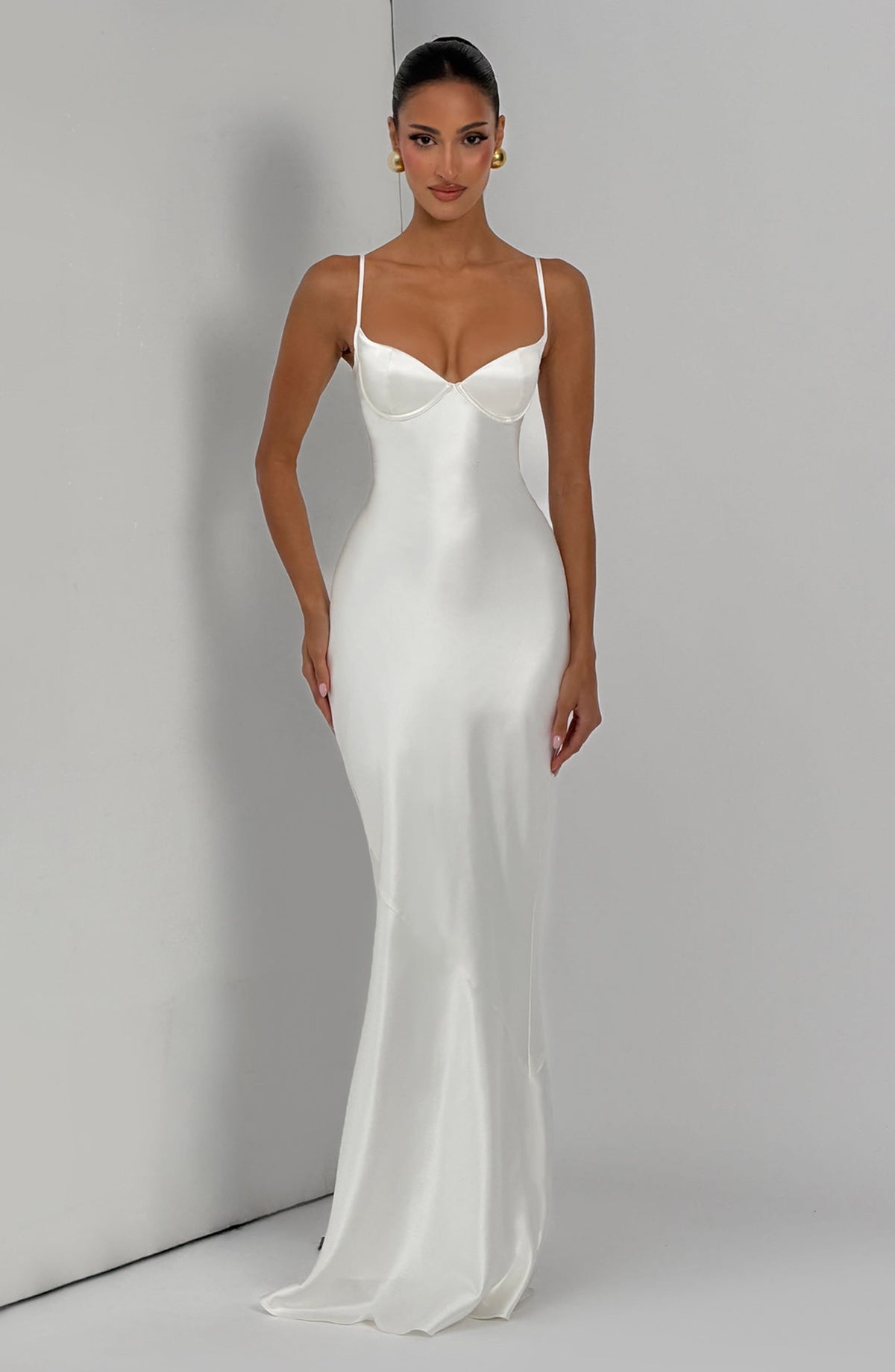 M.T Women's Dress Maxi Cupped Ivory Satin Formal