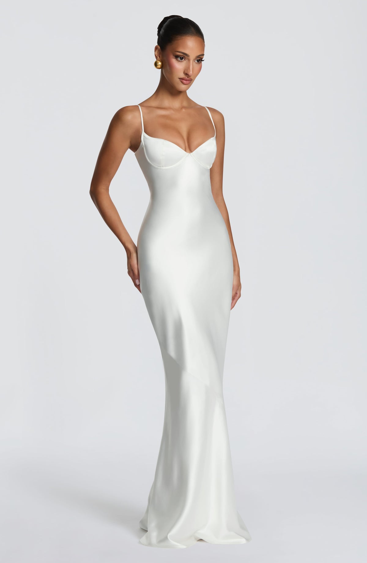 M.T Women's Dress Maxi Cupped Ivory Satin Formal