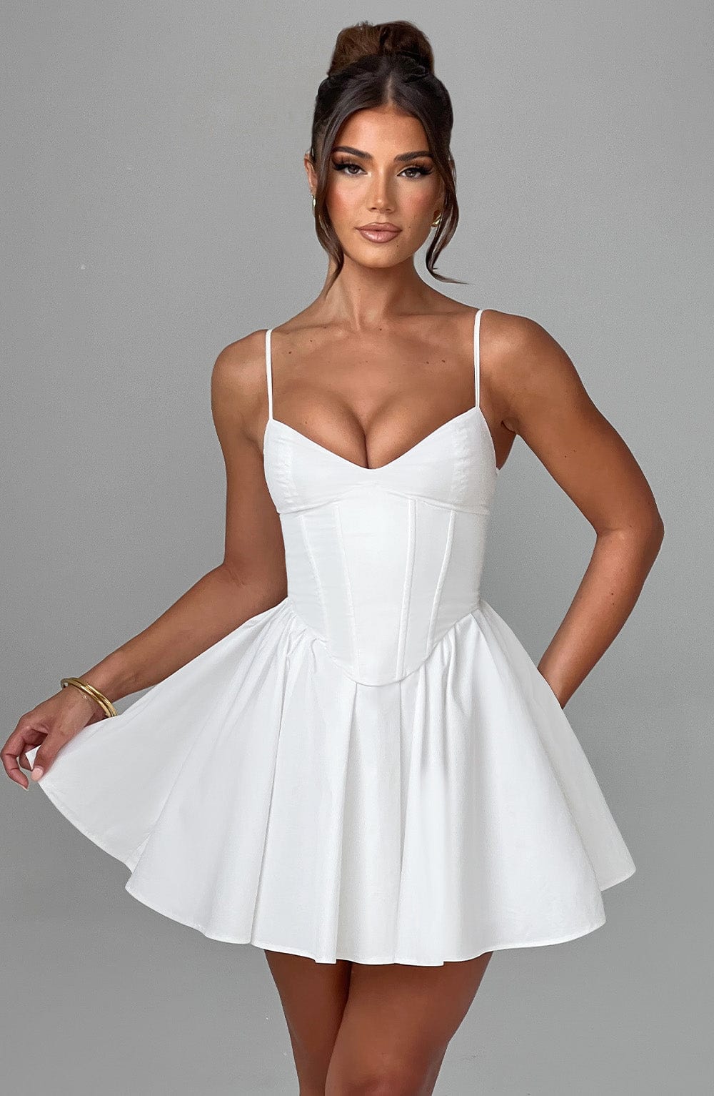 M.T Women's Dress Analeigh Mini Ivory Cotton Corset Party