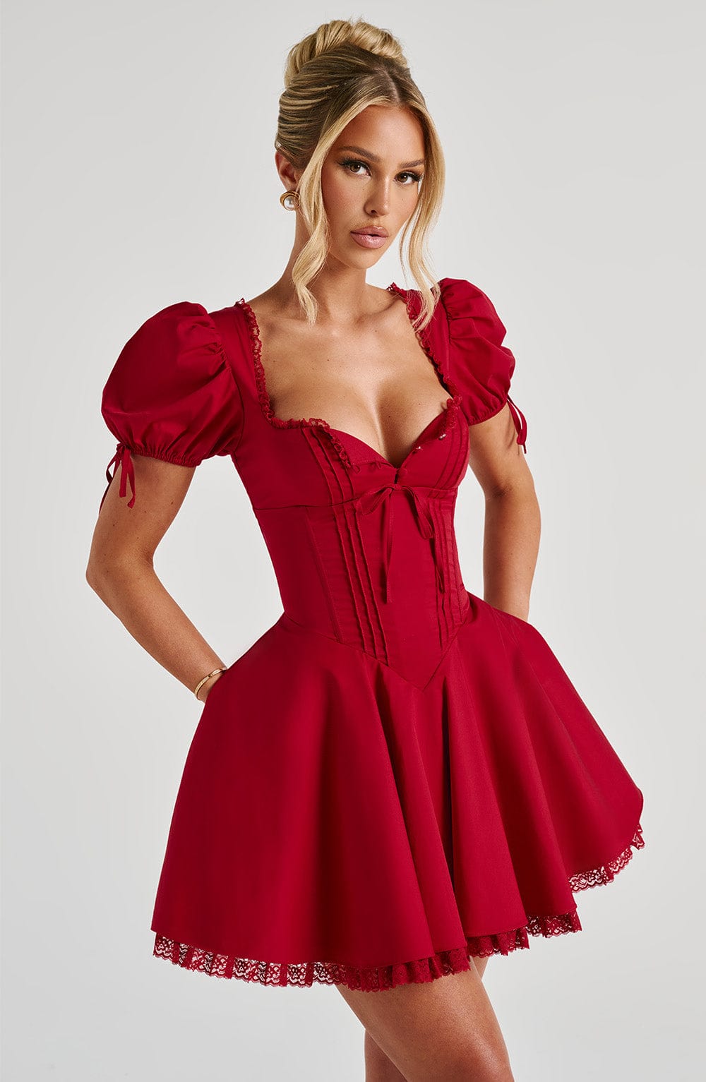 R.F Women's Dress Square Neck Red Lace Party