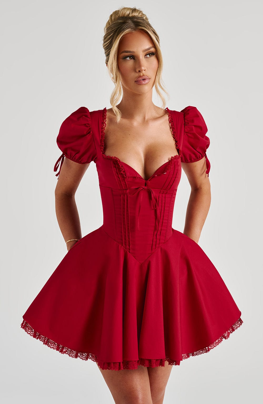 R.F Women's Dress Square Neck Red Lace Party