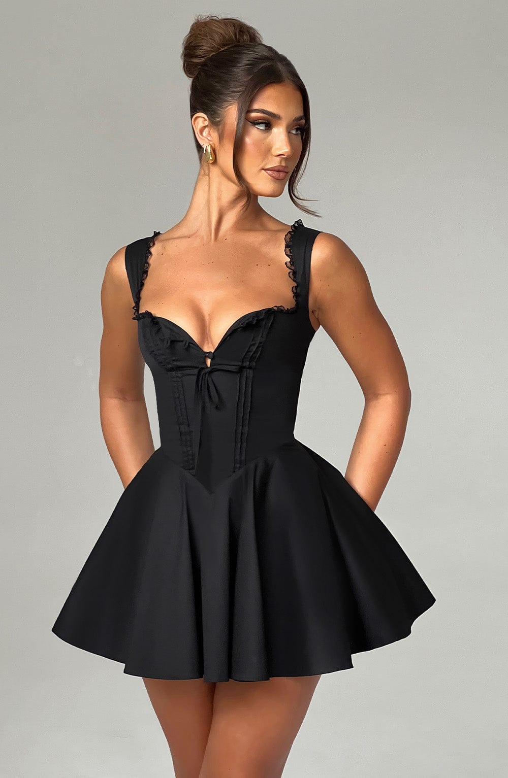 R.F Women's Dress Mini Bubblehem Black Cotton Party