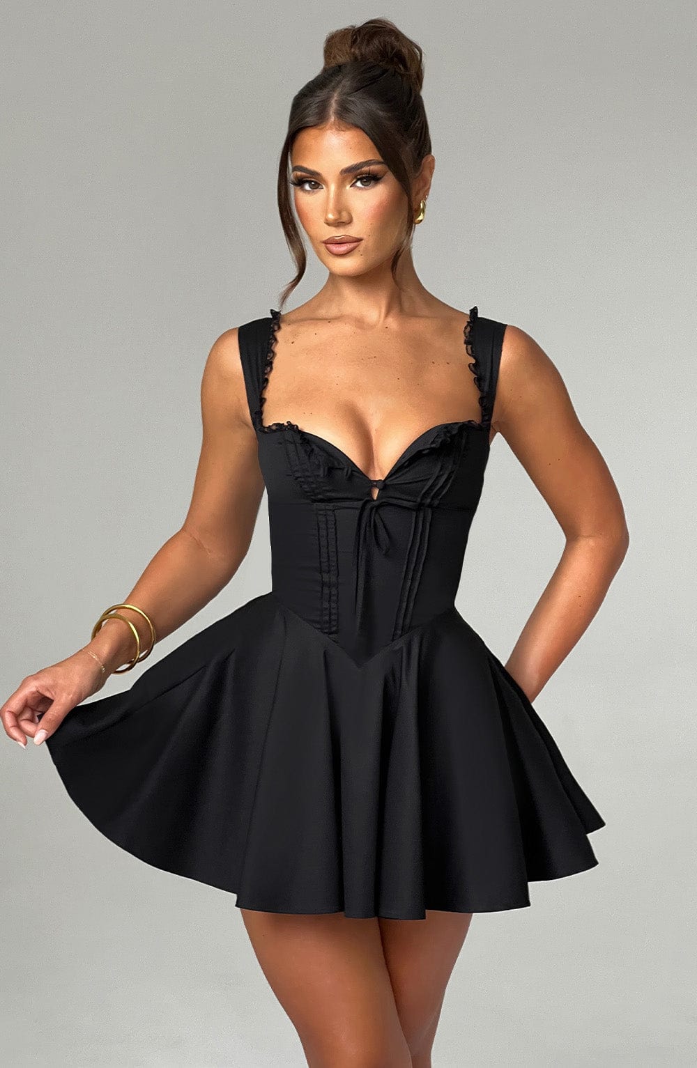 R.F Women's Dress Mini Bubblehem Black Cotton Party