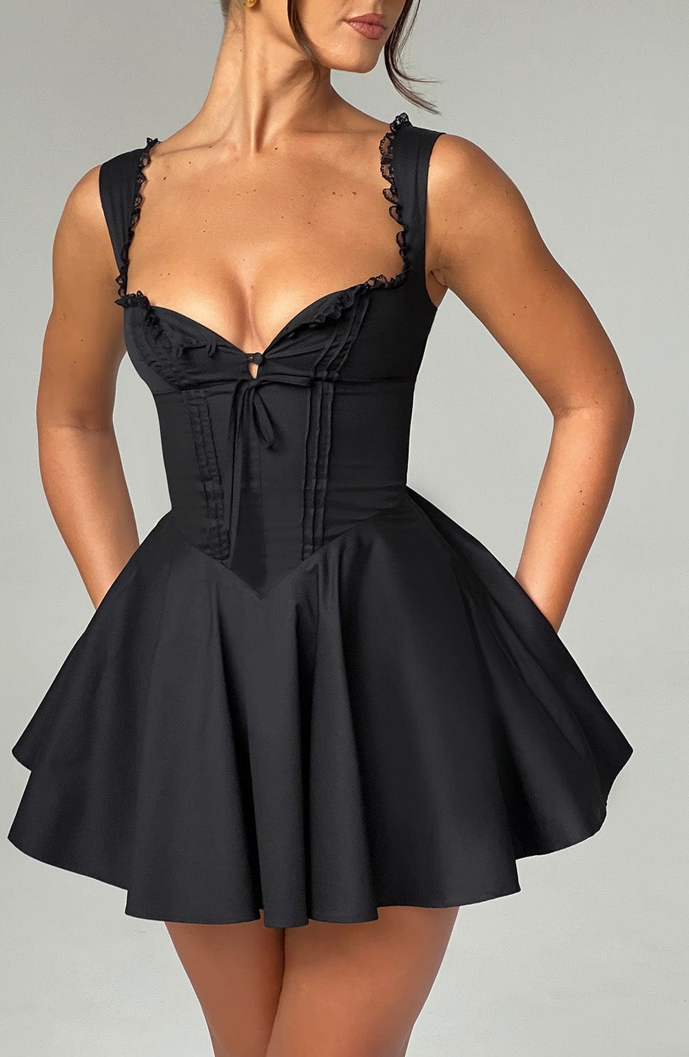 R.F Women's Dress Mini Bubblehem Black Cotton Party