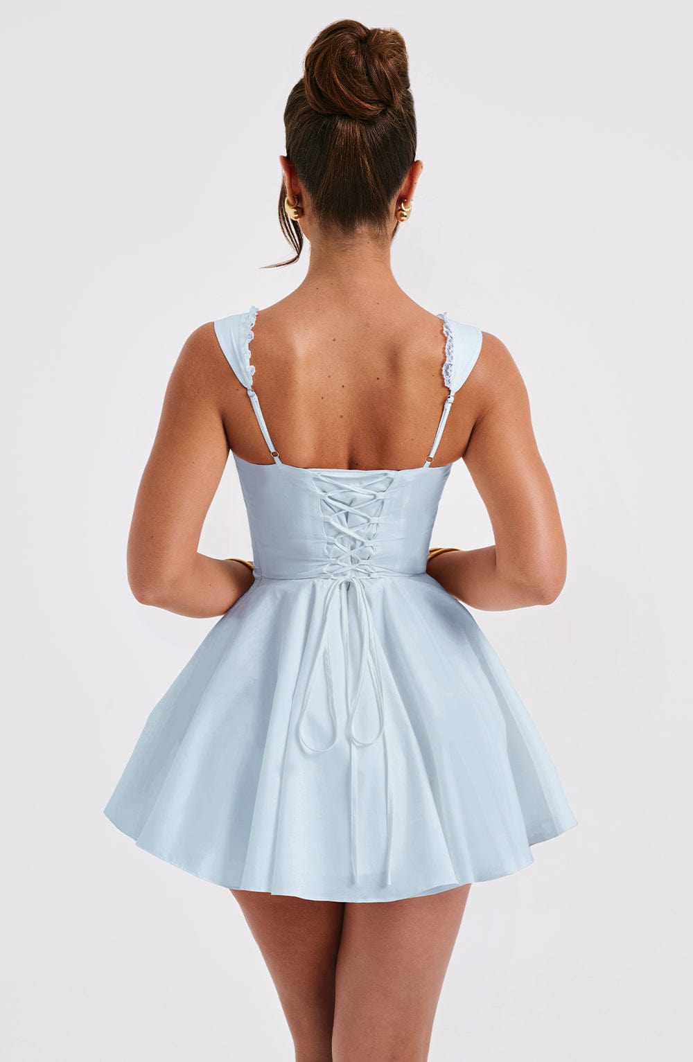 R.F Women's Dress Milkmaid Bubblehem Blue Cotton Blend Party