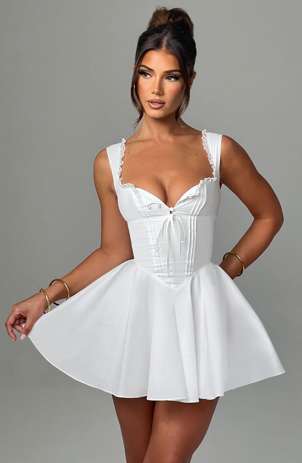 R.F Women's Dress Antonella Corset Mini Ivory Cotton Blend Party