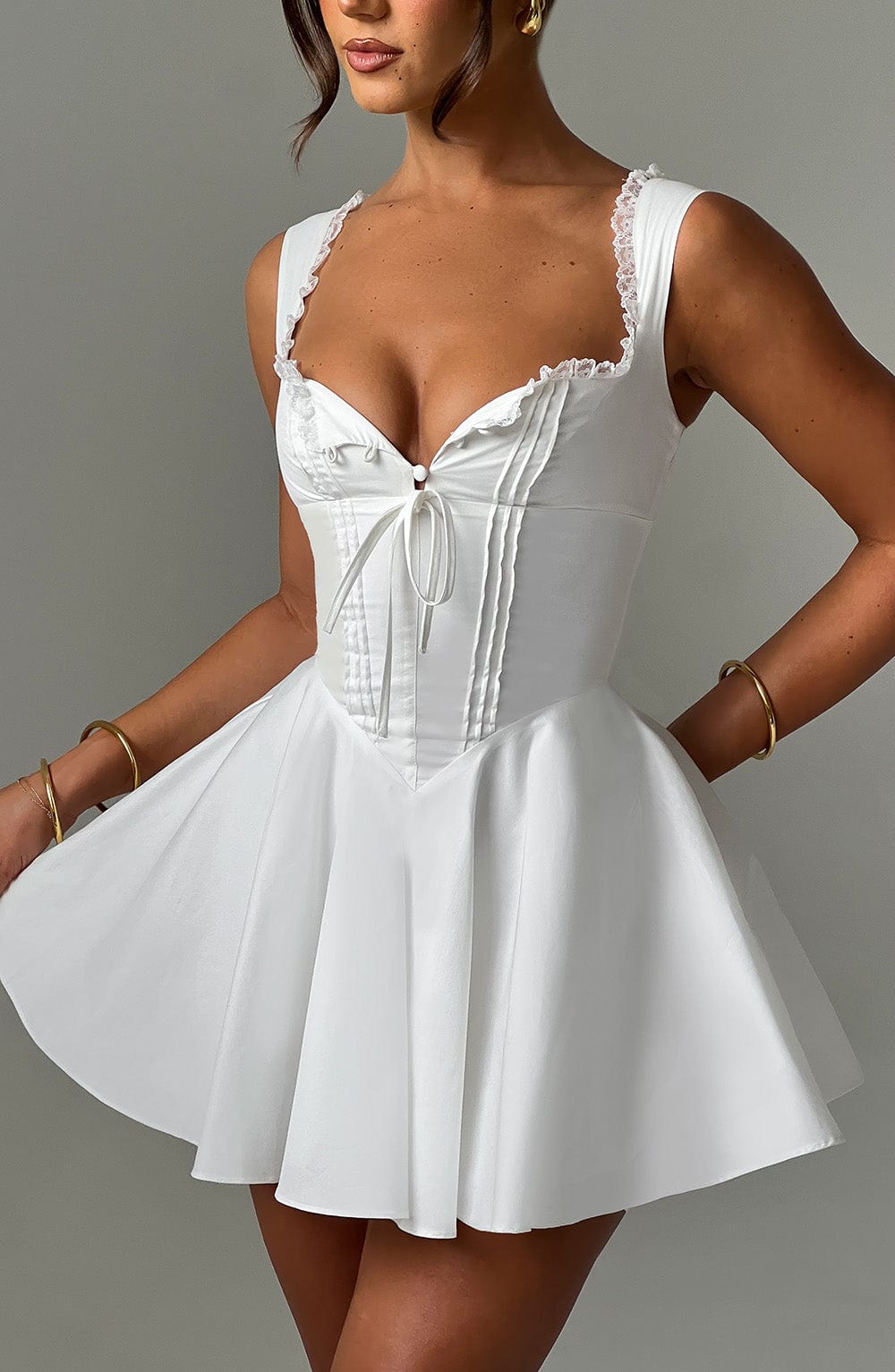 R.F Women's Dress Antonella Corset Mini Ivory Cotton Blend Party