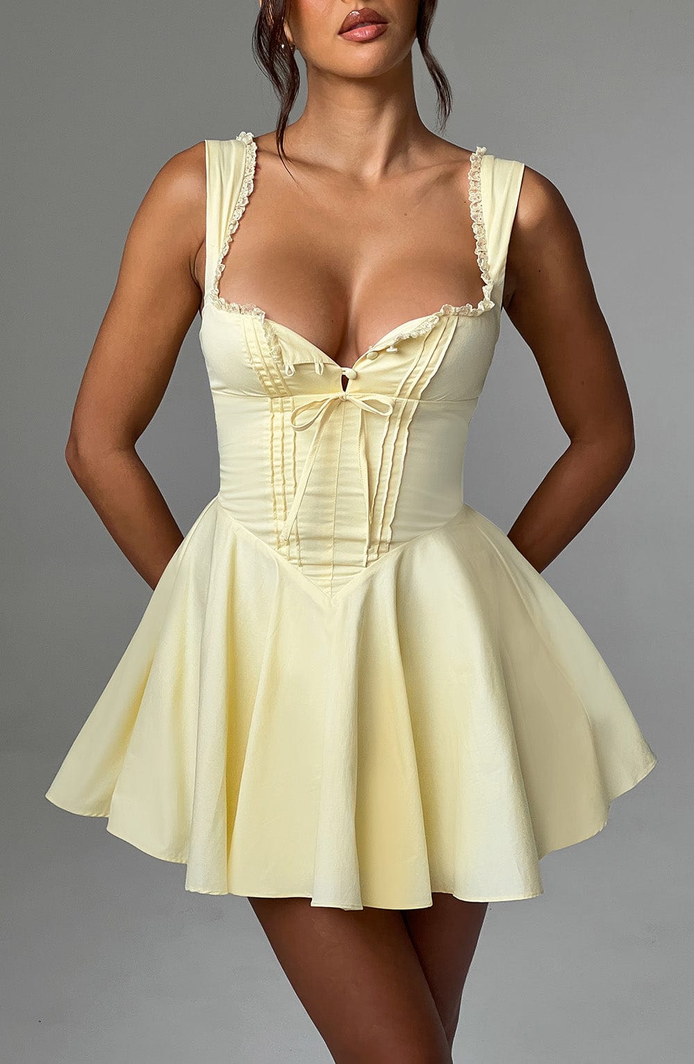 R.F Women's Dress Antonella Corset Lemon Cotton Party