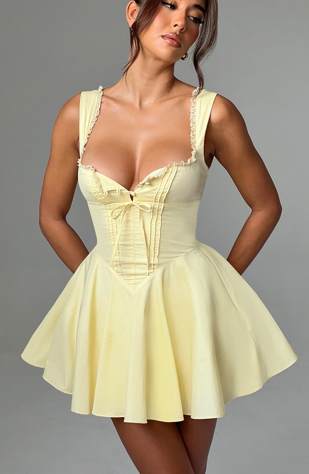 R.F Women's Dress Antonella Corset Lemon Cotton Party