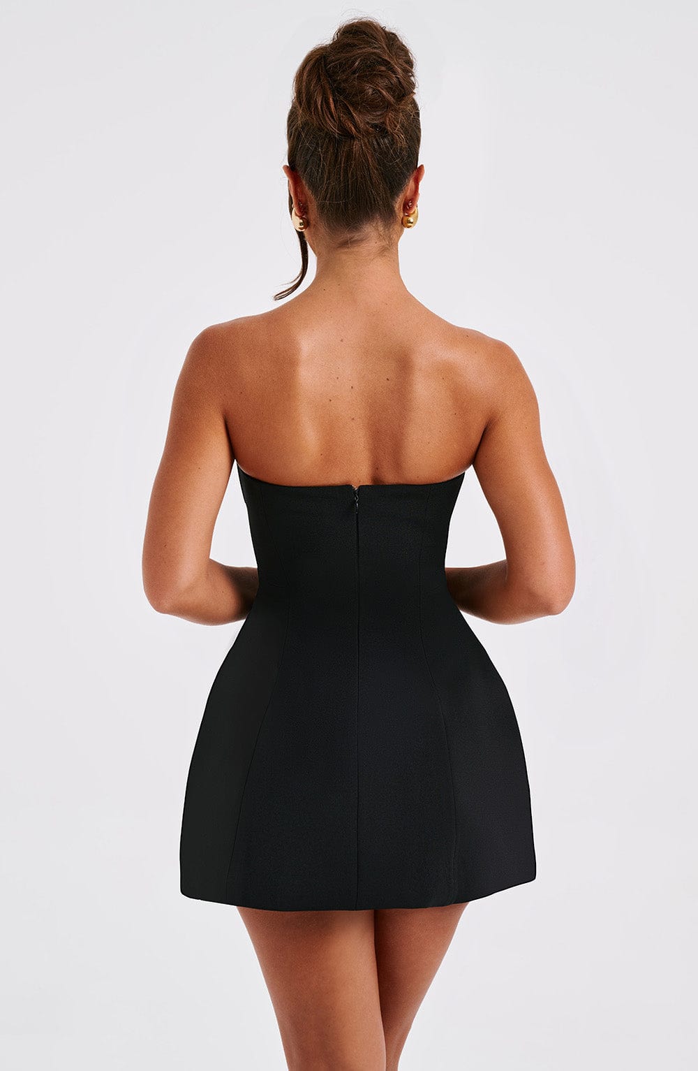 M.T Women's Dress Strapless Mini Black Crepe Bubble Hem Party