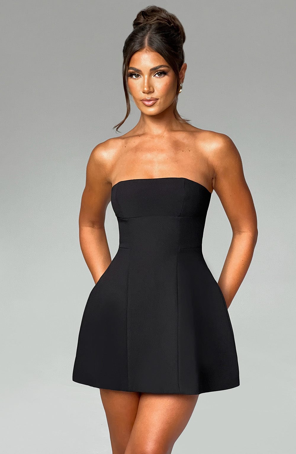 M.T Women's Dress Strapless Mini Black Crepe Bubble Hem Party