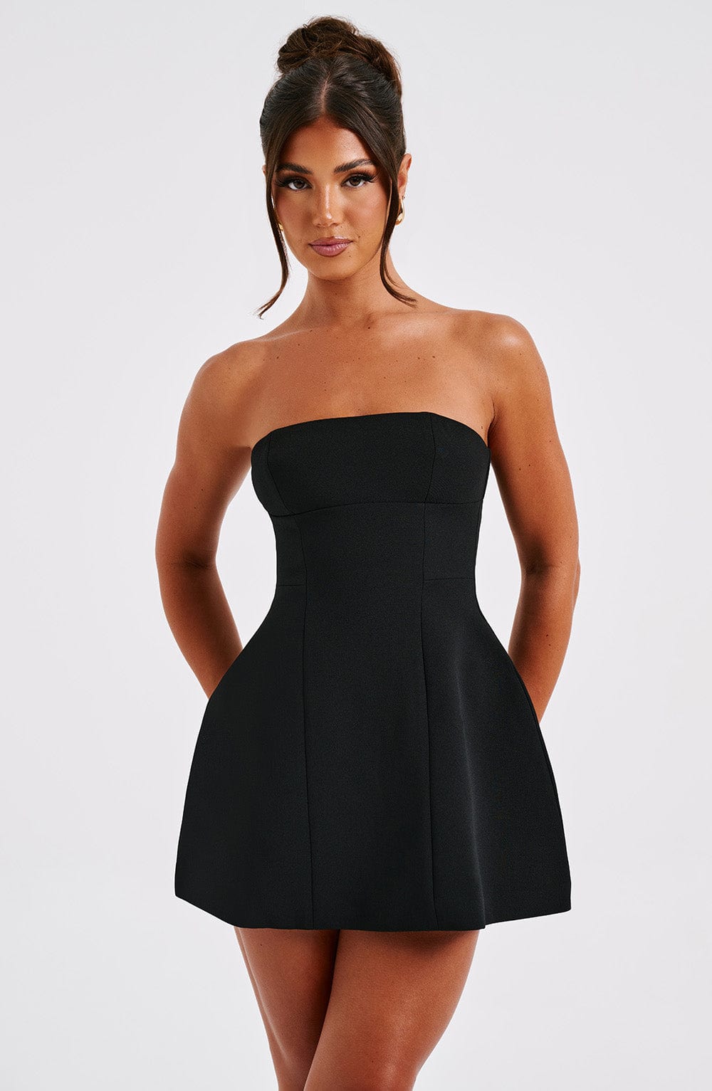 M.T Women's Dress Strapless Mini Black Crepe Bubble Hem Party