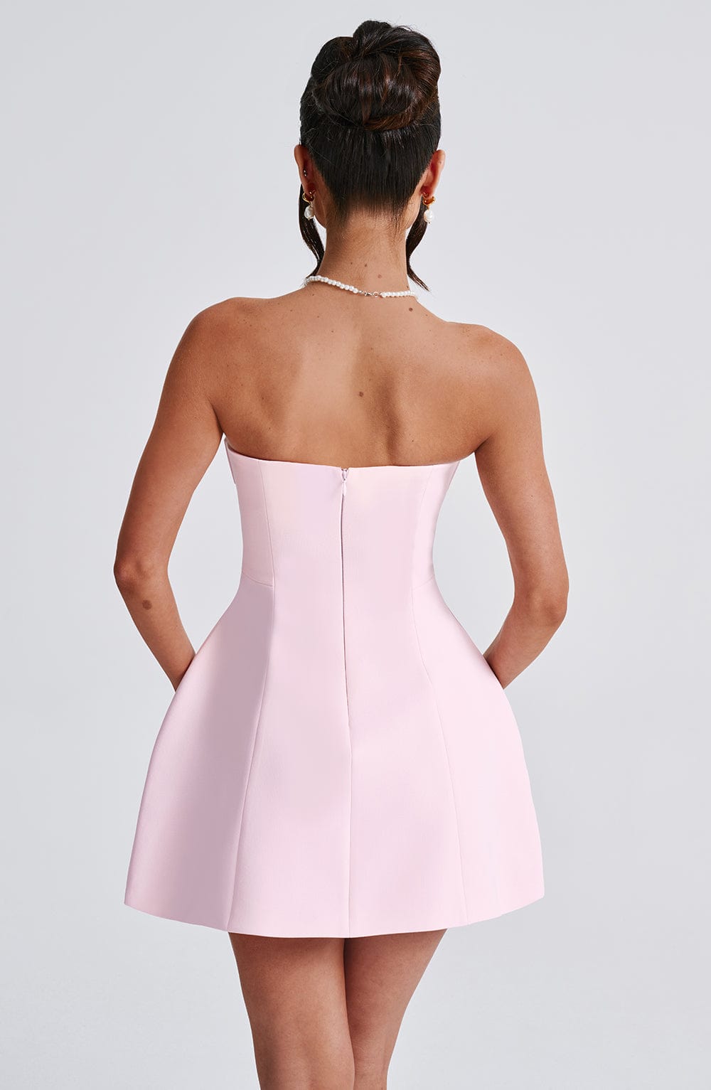 M.T Women's Dress Strapless Bubble Hem Blush Crepe Party