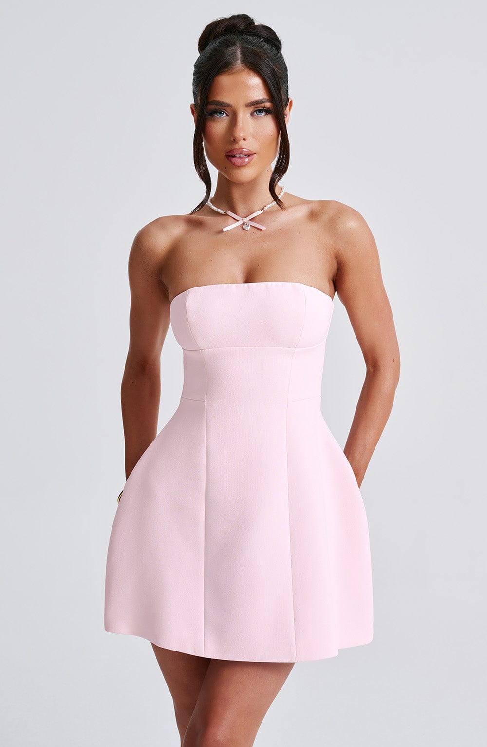 M.T Women's Dress Strapless Bubble Hem Blush Crepe Party