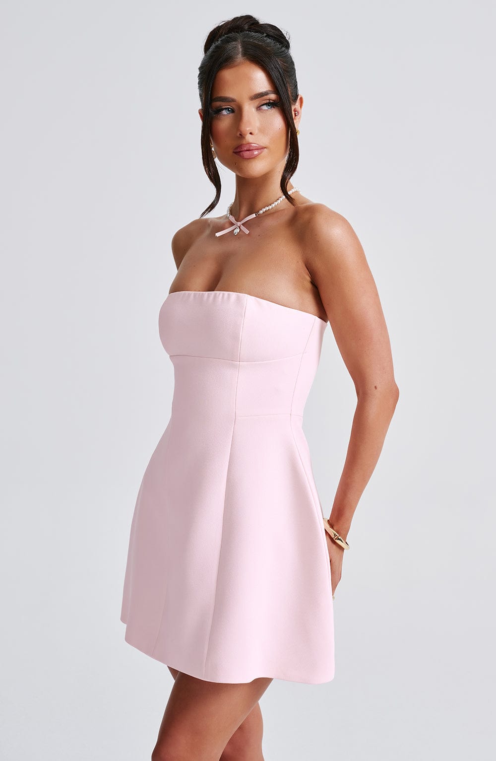 M.T Women's Dress Strapless Bubble Hem Blush Crepe Party