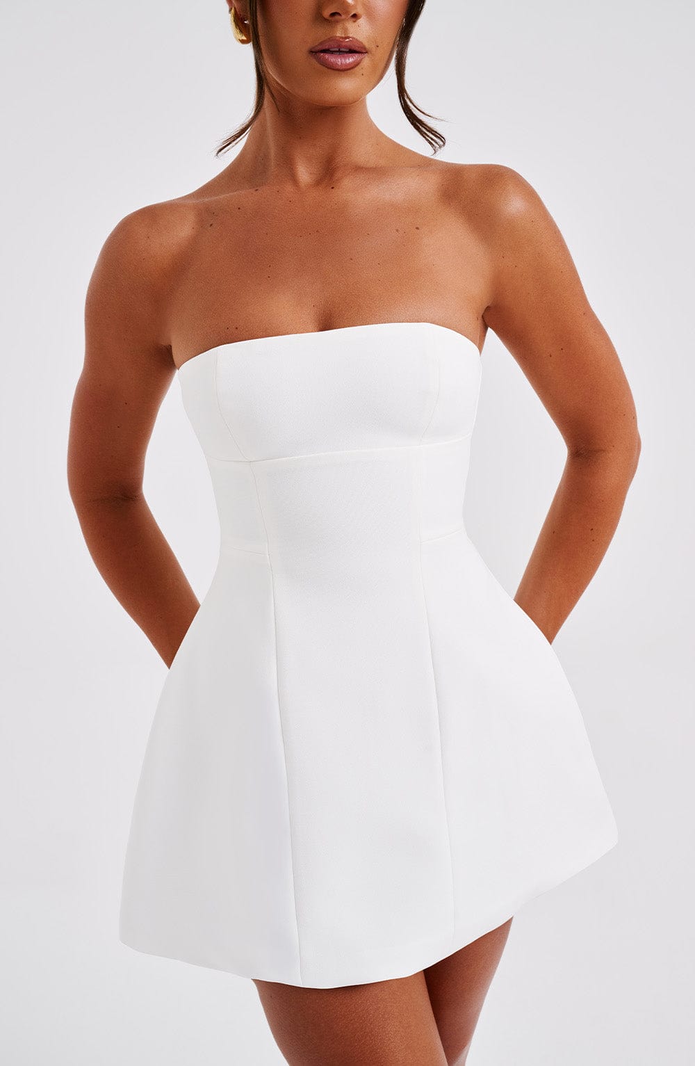 M.T Women's Dress Strapless Bubble Hem Ivory Crepe Party