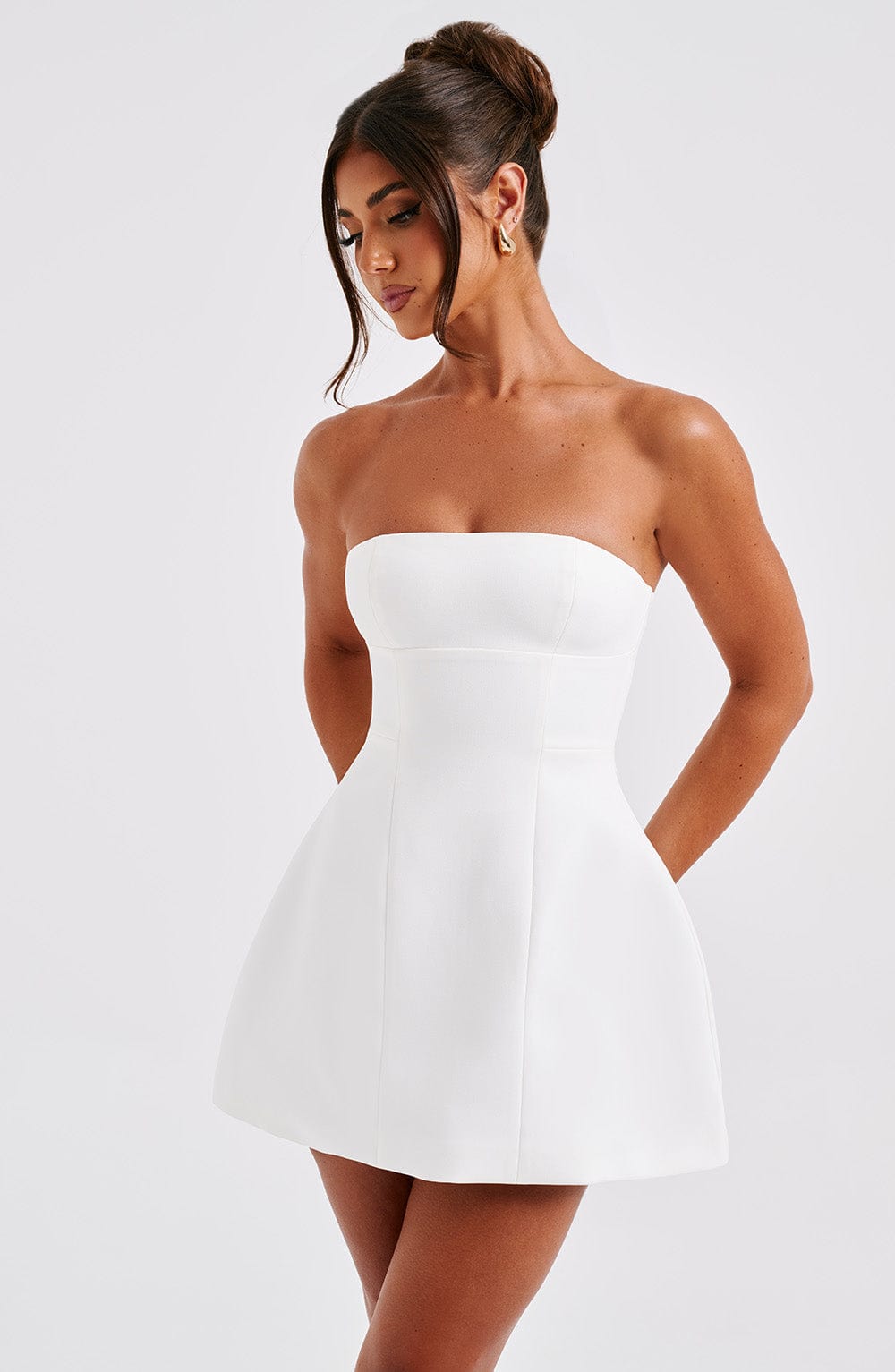 M.T Women's Dress Strapless Bubble Hem Ivory Crepe Party