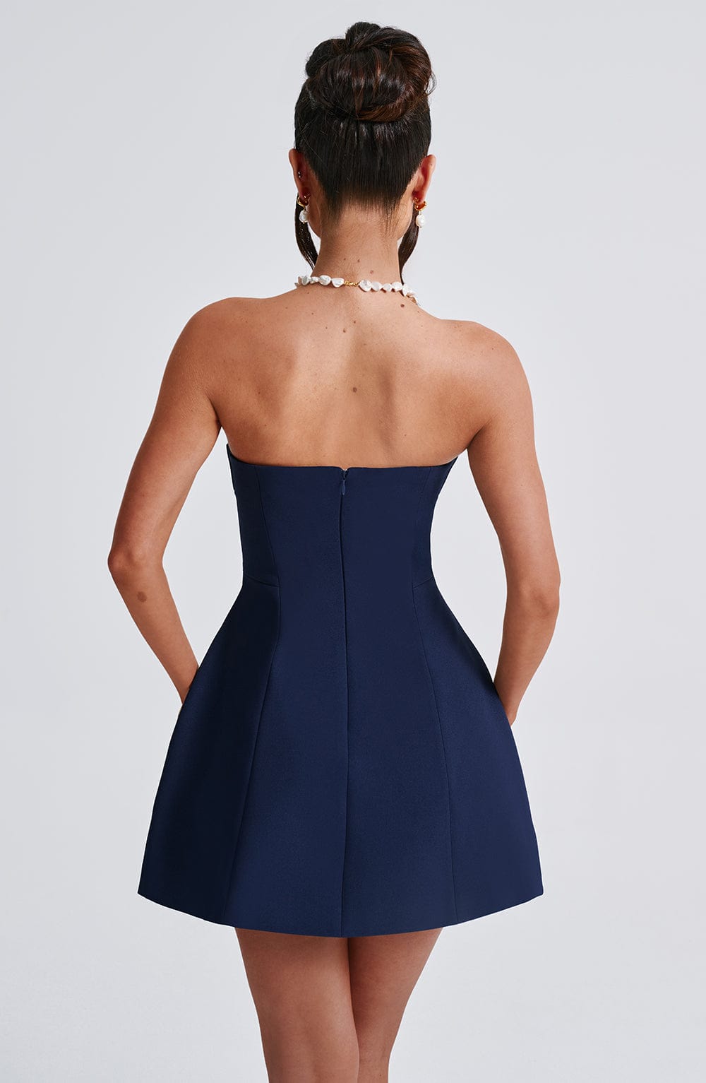 M.T Women's Dress Strapless Bubble Hem Navy Crepe Party