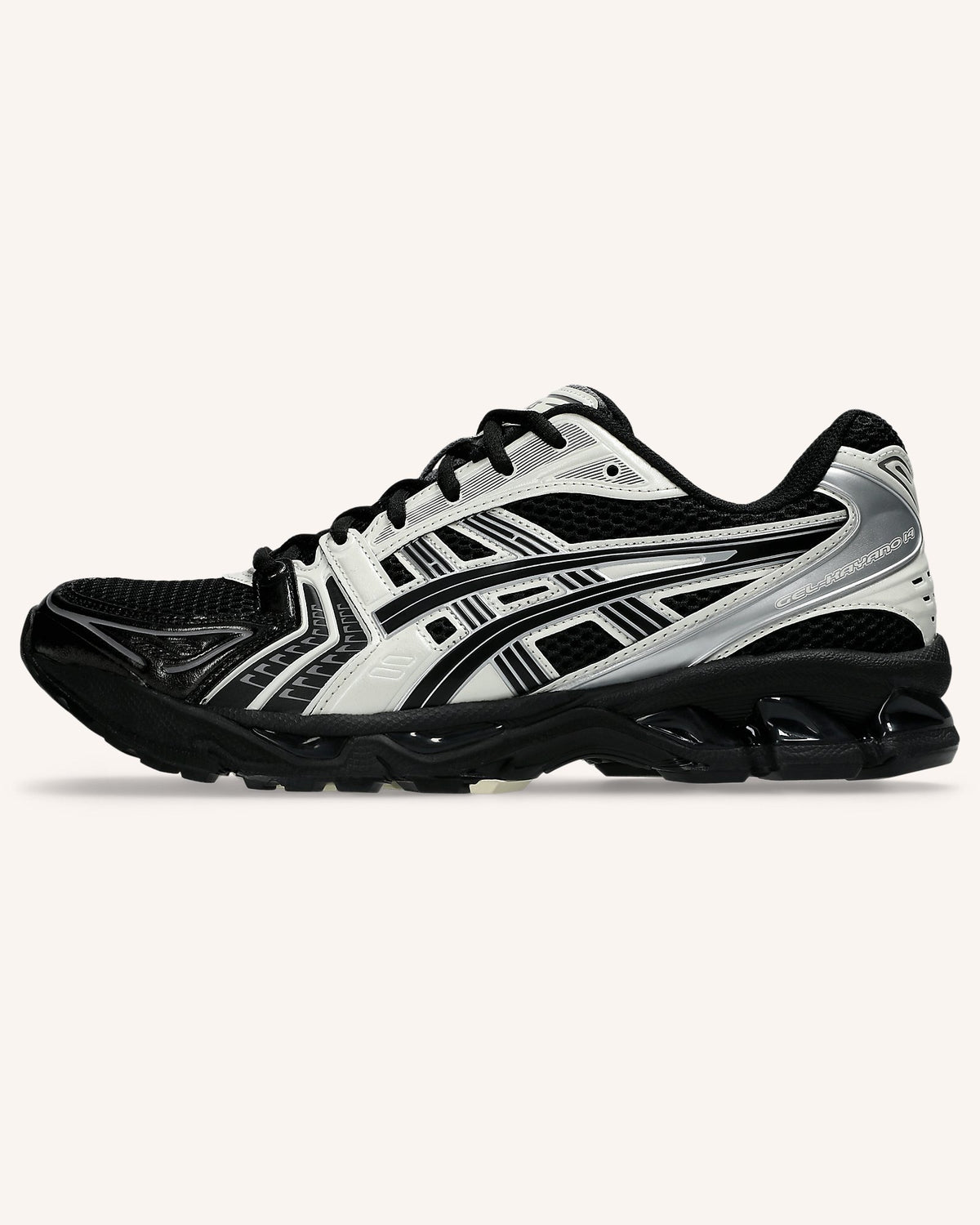 ASICS GEL-KAYANO 14 in Black/Cream, side view