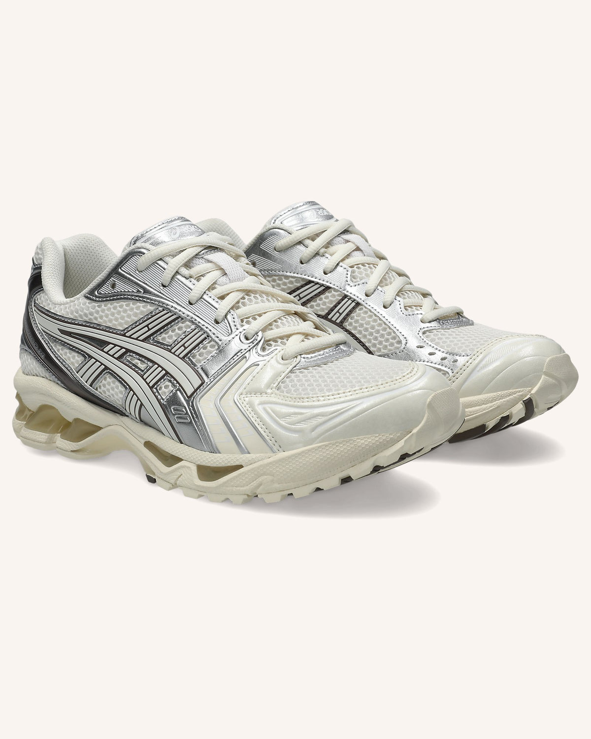 ASICS GEL-KAYANO 14 in Cream/Cocoa Powder, pair front view